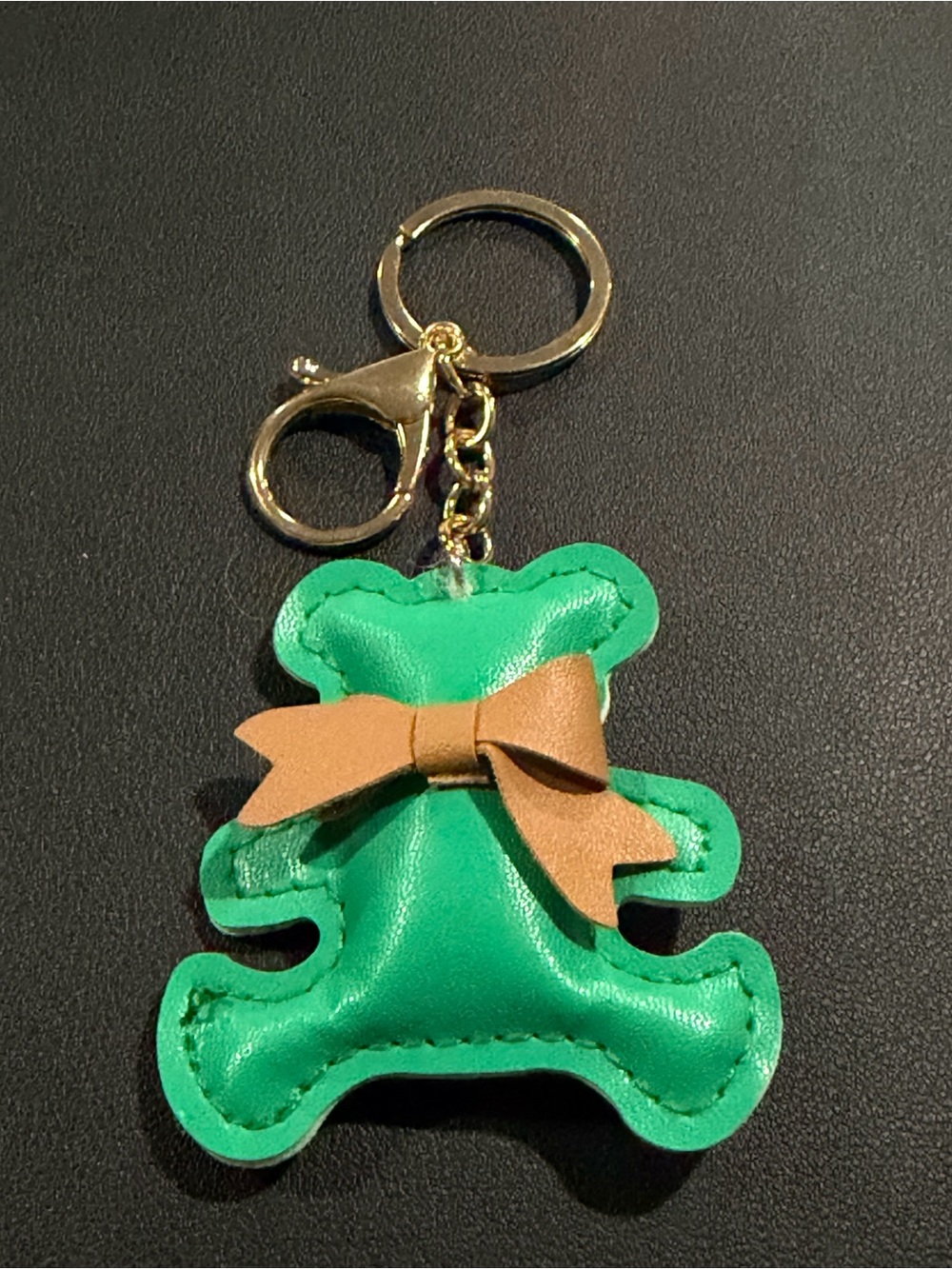 Green Teddy Bear Keychain with Tan Bow